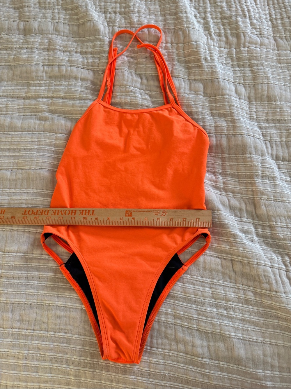 Vintage Neon Bright Orange One-Piece Swimsuit - Picture 7 of 8